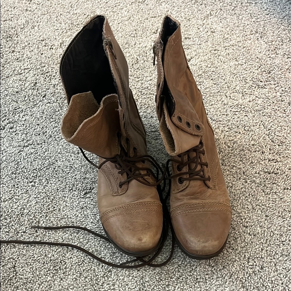 Steve Madden Tan Combat Moto Boots